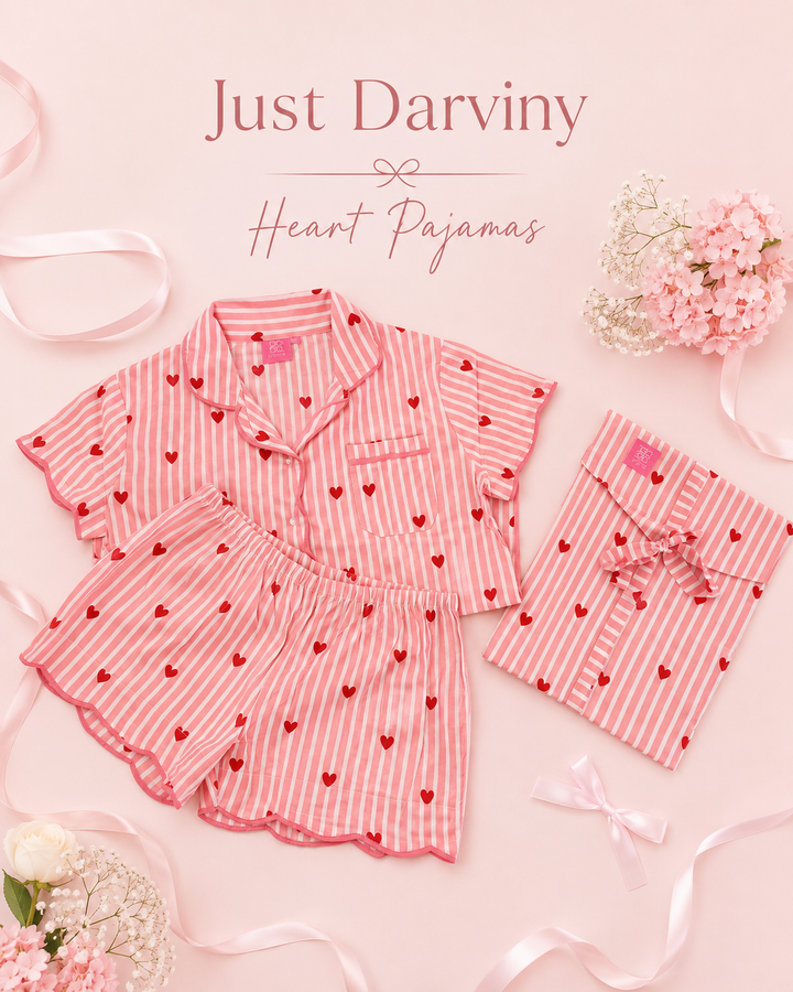 Short Pajama Set Pink Hearts