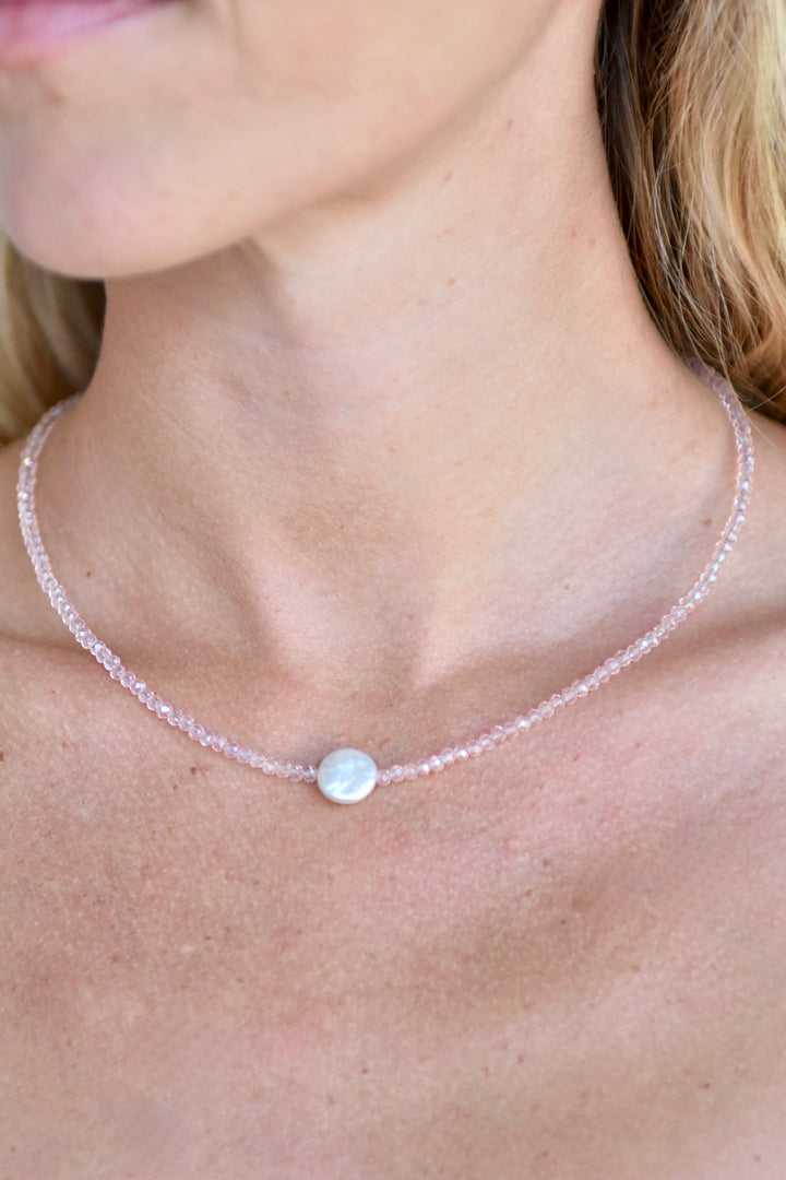 Crystal Choker with Coin Pearl Pink