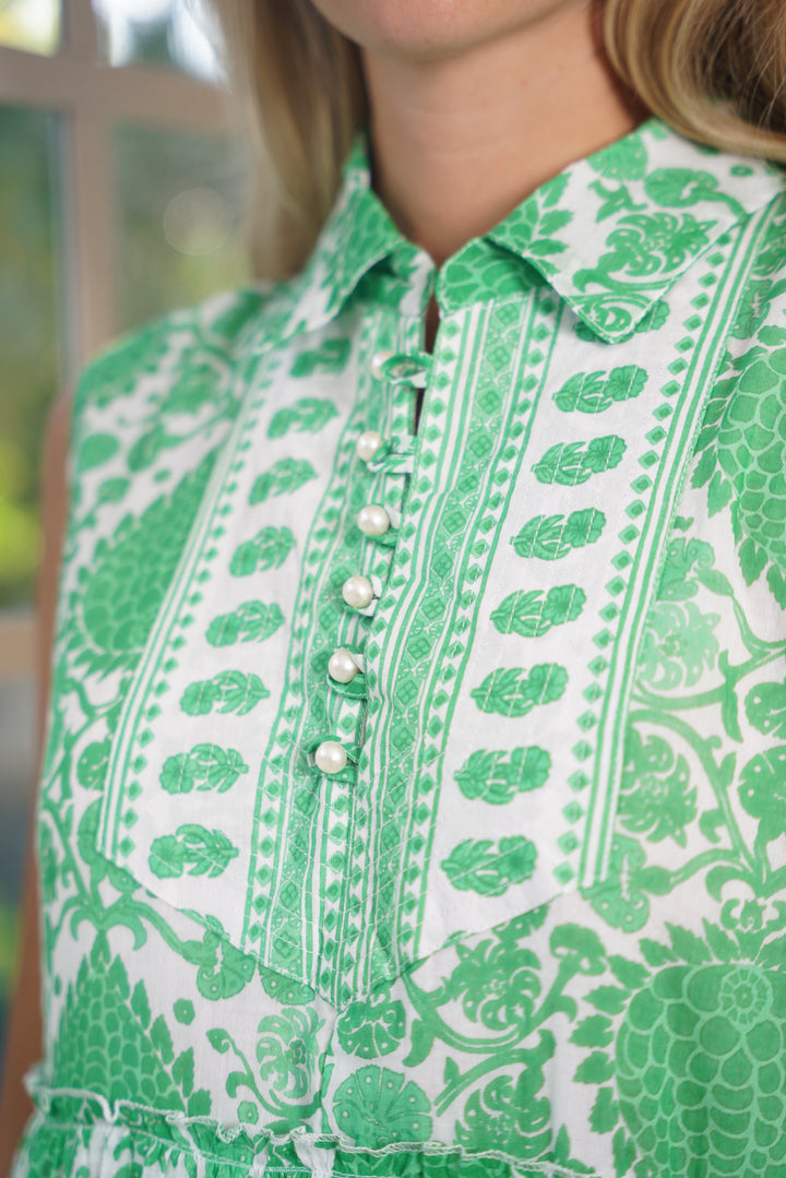 Calypso Dress Tobacco Leaf Emerald