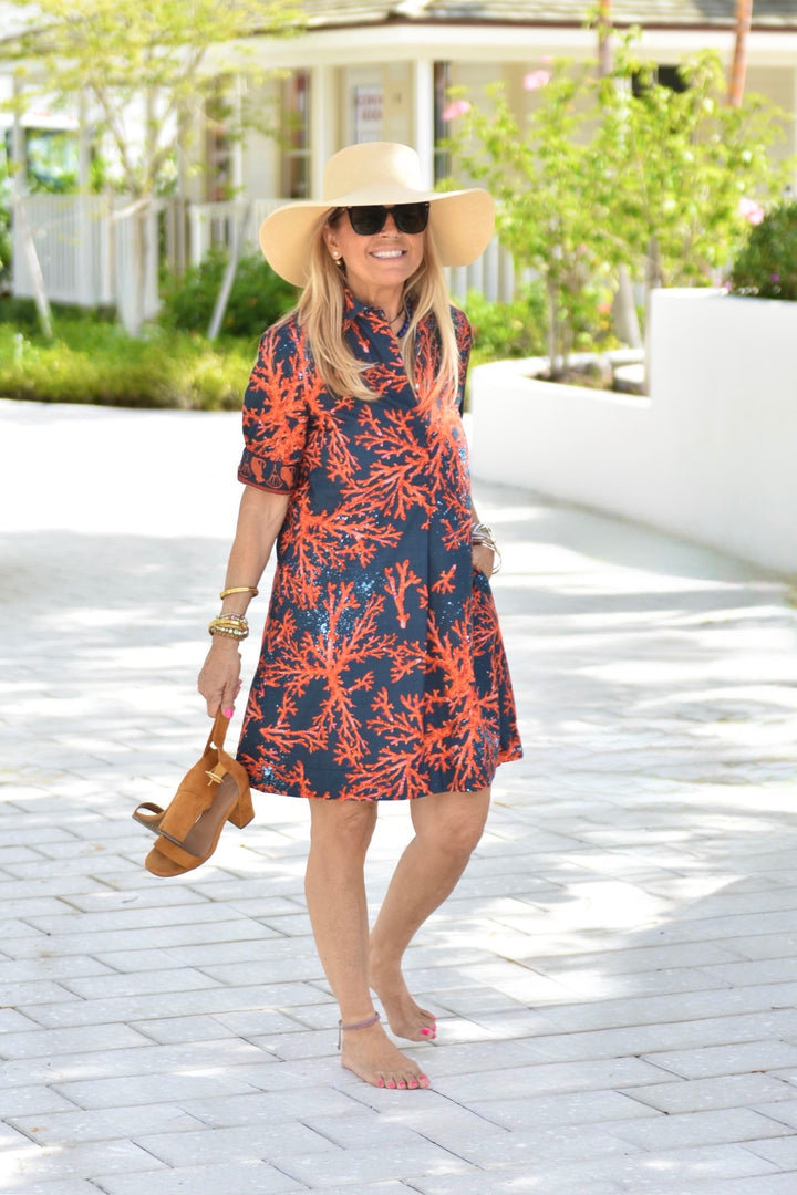Charlize Dress Navy Coral