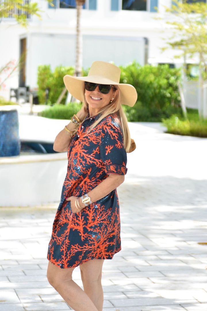 Charlize Dress Navy Coral