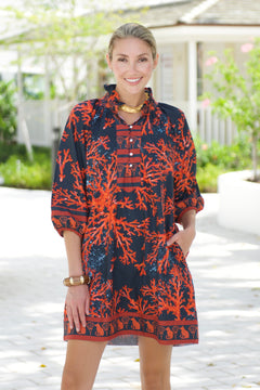 Claire Dress Navy Coral
