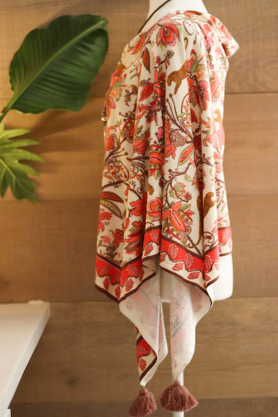 Shawl Jungle Jaguar Ivory/Coral