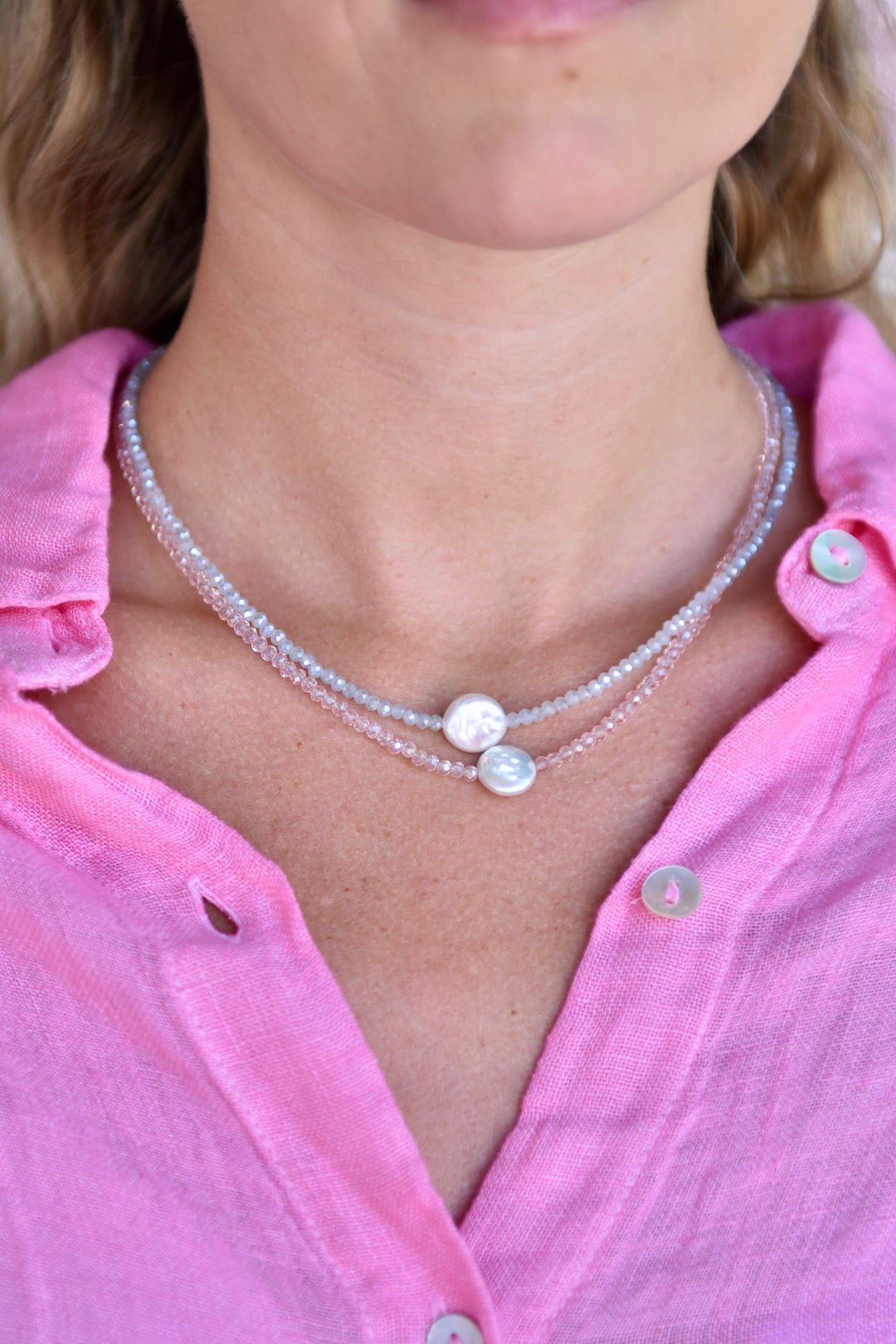 Crystal Choker with Coin Pearl Pink