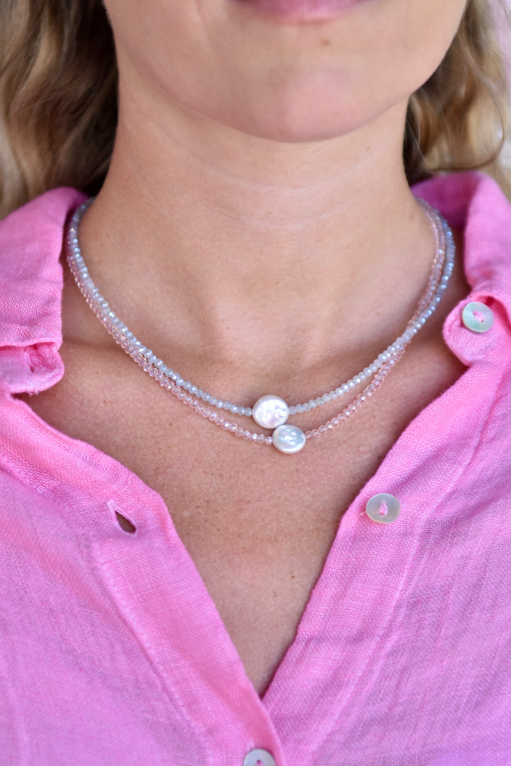 Crystal Choker with Coin Pearl Pink