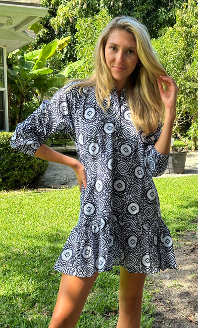 Serena Dress Aztec Navy