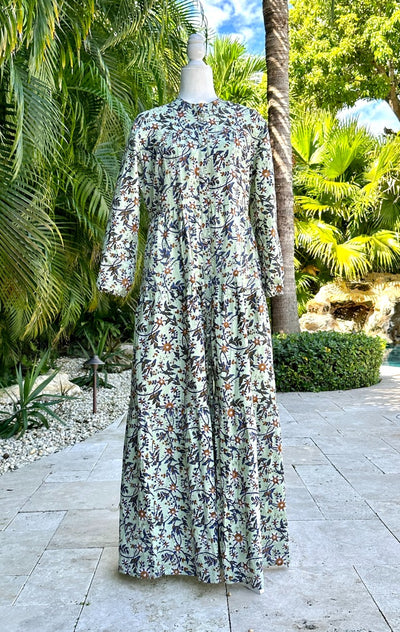 Boho Summer Long Dress Floral Sage