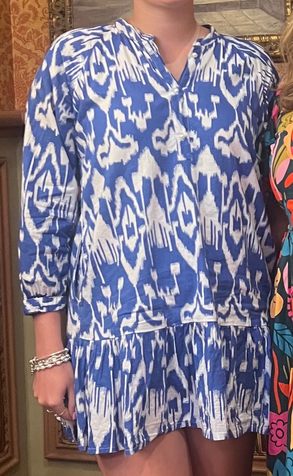 Serena Dress Aztec Cobalt