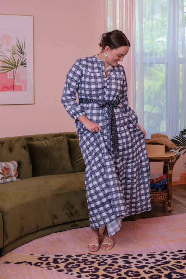 Boho Long Dress Square Navy