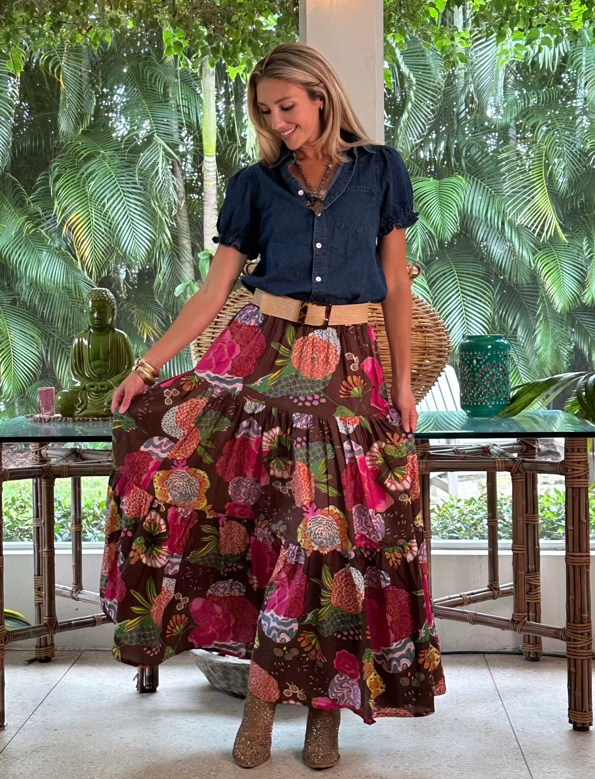 Boho Skirt Floral Cocoa Brown