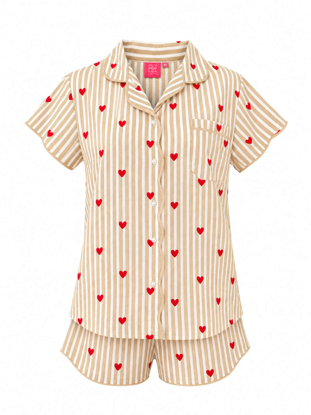 Short Pajama Set Beige Hearts