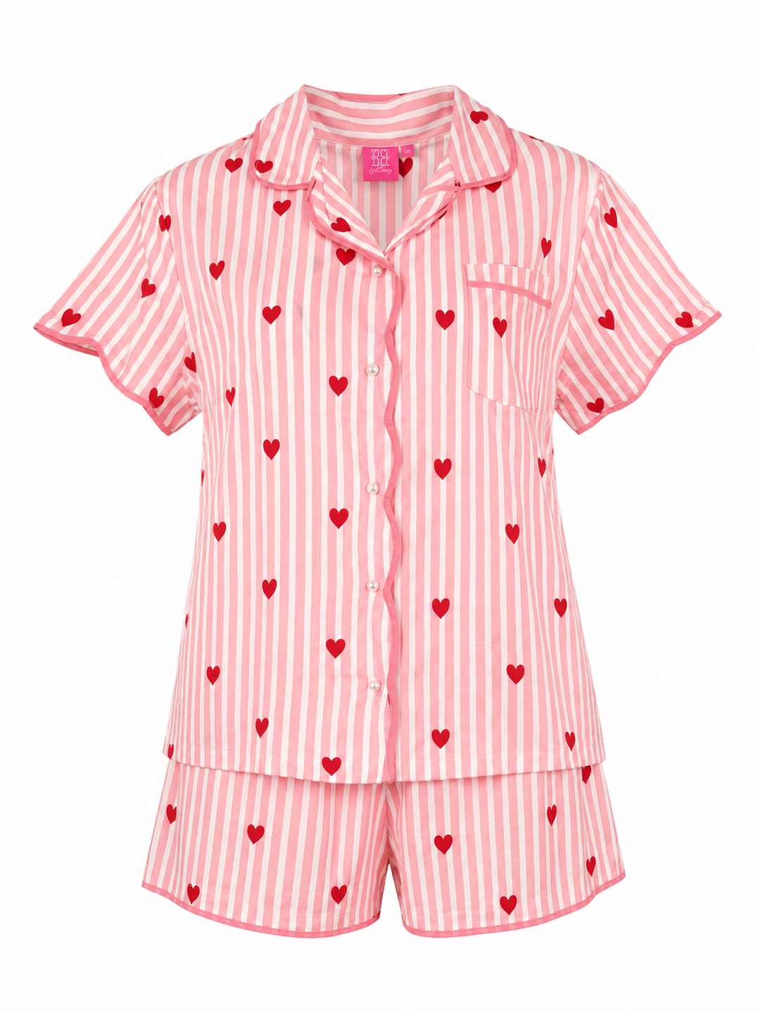 Short Pajama Set Pink Hearts