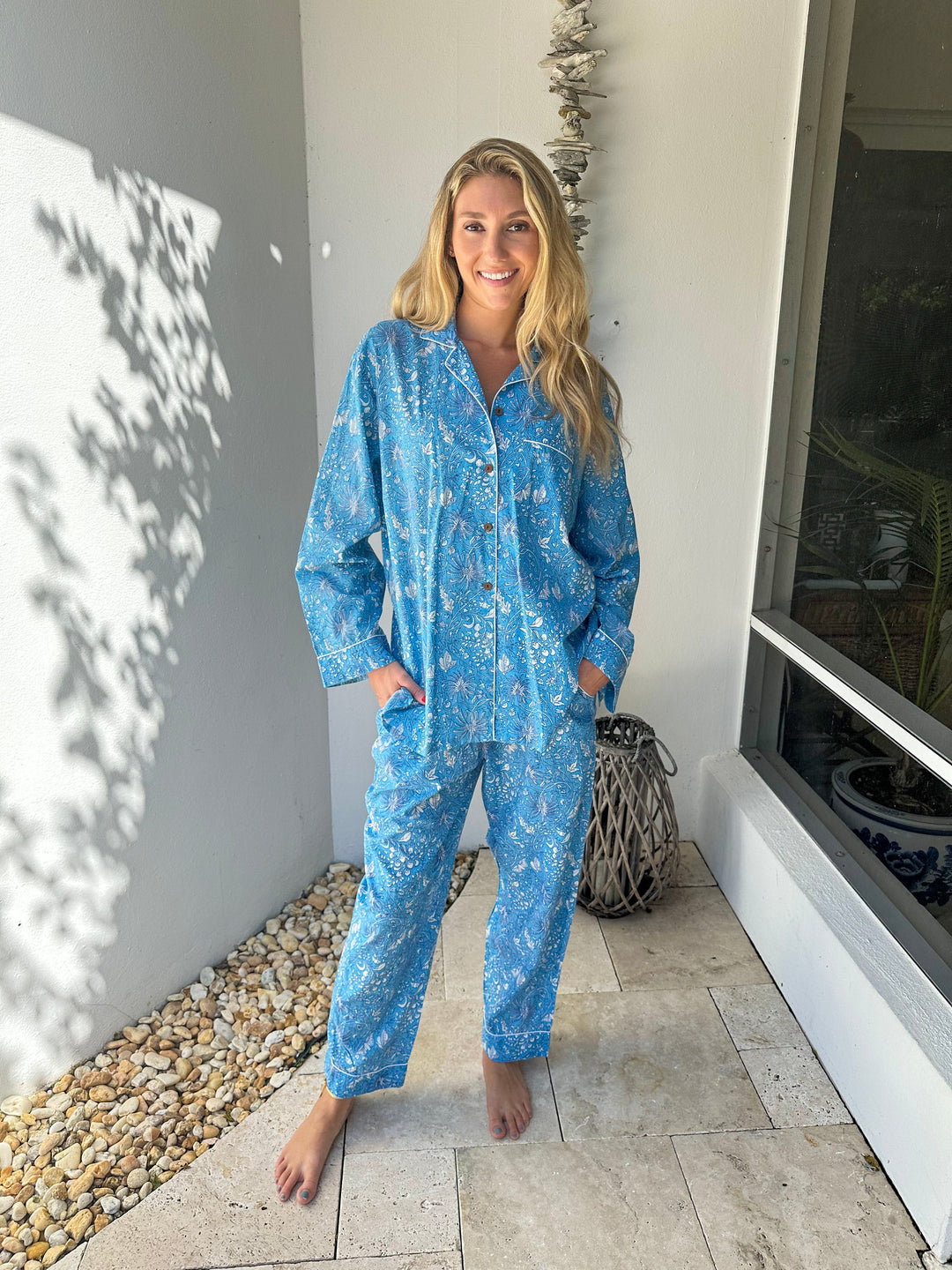 Long Pajamas Blossom Blue