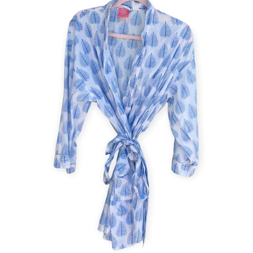 Leaf Print Short Kimono Robe